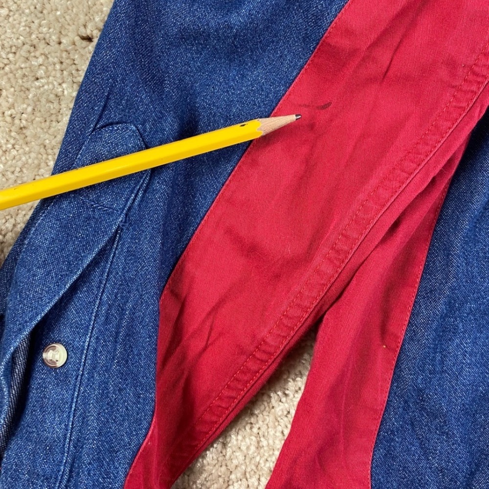 Cumberland Outfitters Mens XL Red White Blue Colorblock Denim Western Shirt - Picture 7 of 8